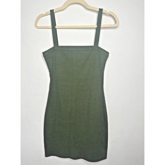 Lovers & Friends Army Green Square Neck Thin Strap Rib Knit Bodycon Mini Small - Picture 4 of 14